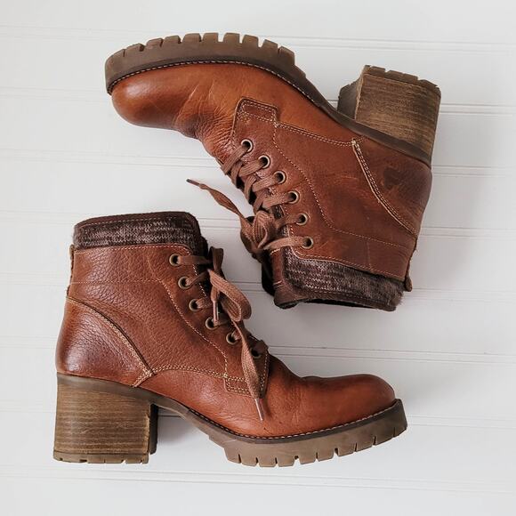 Bull Boxer Boots Size 9M Brown Leather Combat Carmen Lace Up Chunky Heel Lug - Picture 7 of 15